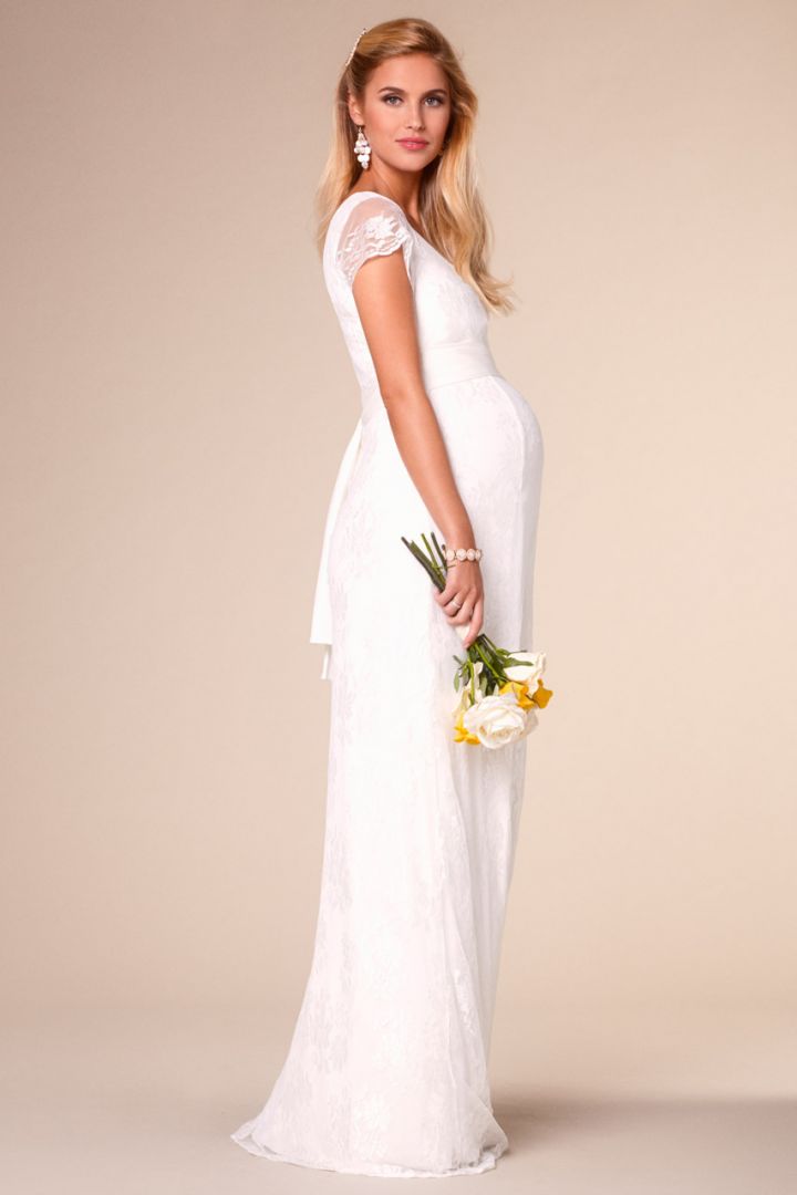 Spitzen Umstands- und Stillbrautkleid mit Schärpe lang