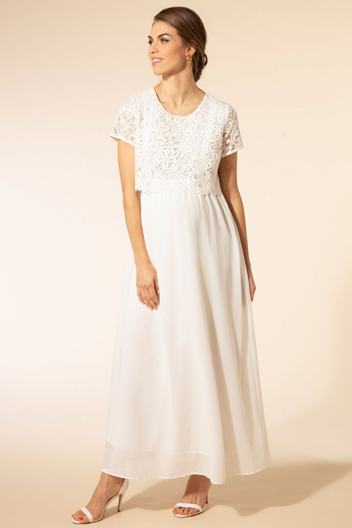 Umstandsbrautkleid mit Stillöffnung und Spitze lang