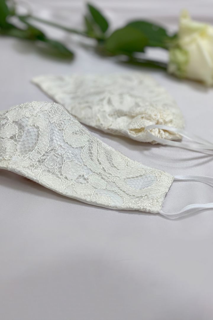 Wedding Face Mask with Vintage Lace and Pouch