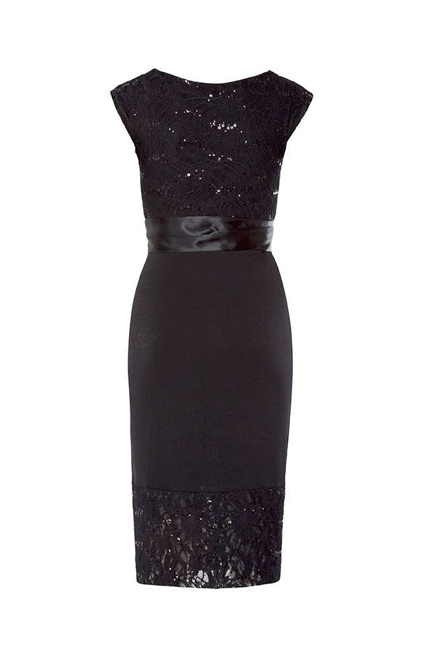 Kurzes Umstandskleid mit Spitze und Pailetten schwarz