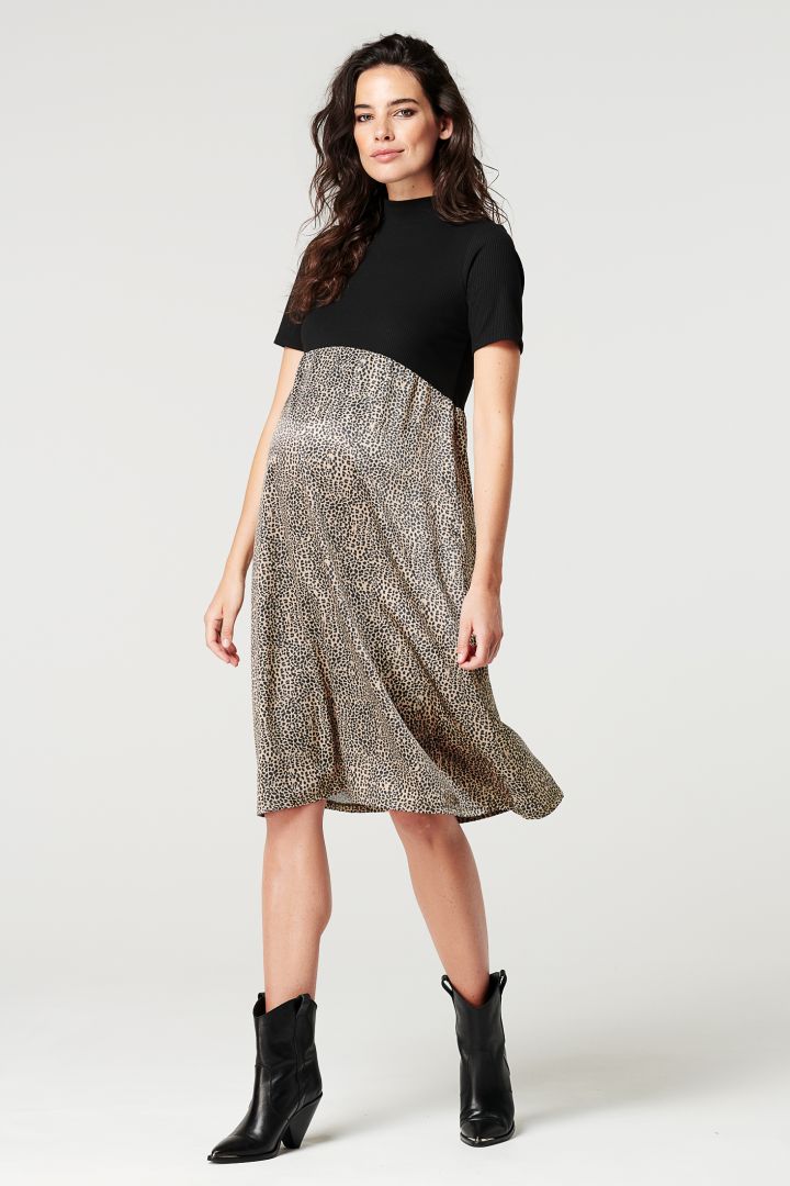 Umstandskleid mit Rippstricktop und Animal Print Rock