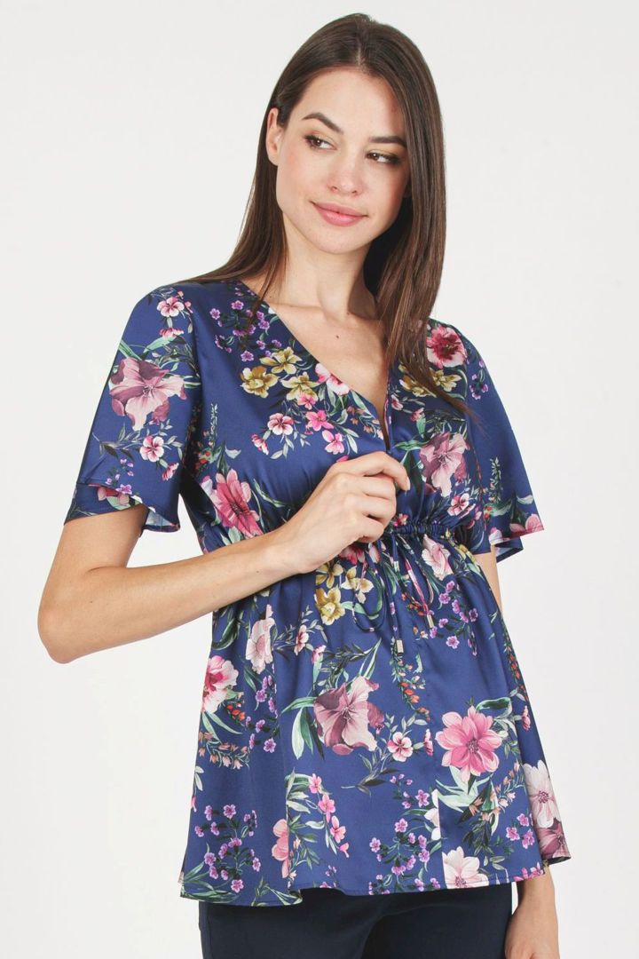 Eco Satin Umstands- und Stillbluse blau