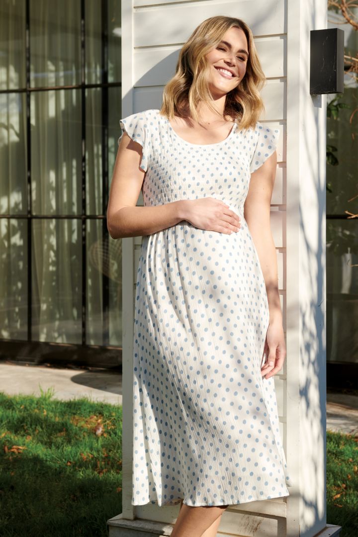 Midi Umstandskleid mit gesmoktem Oberteil