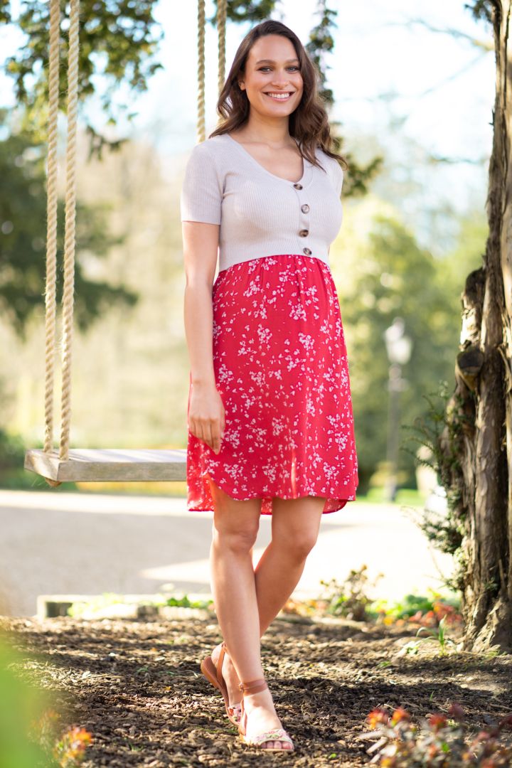 Layered Maternity and Nursing Dress with Flowered Skirt