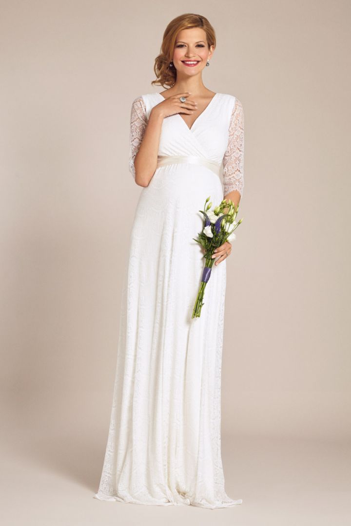 Umstandsbrautkleid mit 3/4 Spitzenärmeln lang