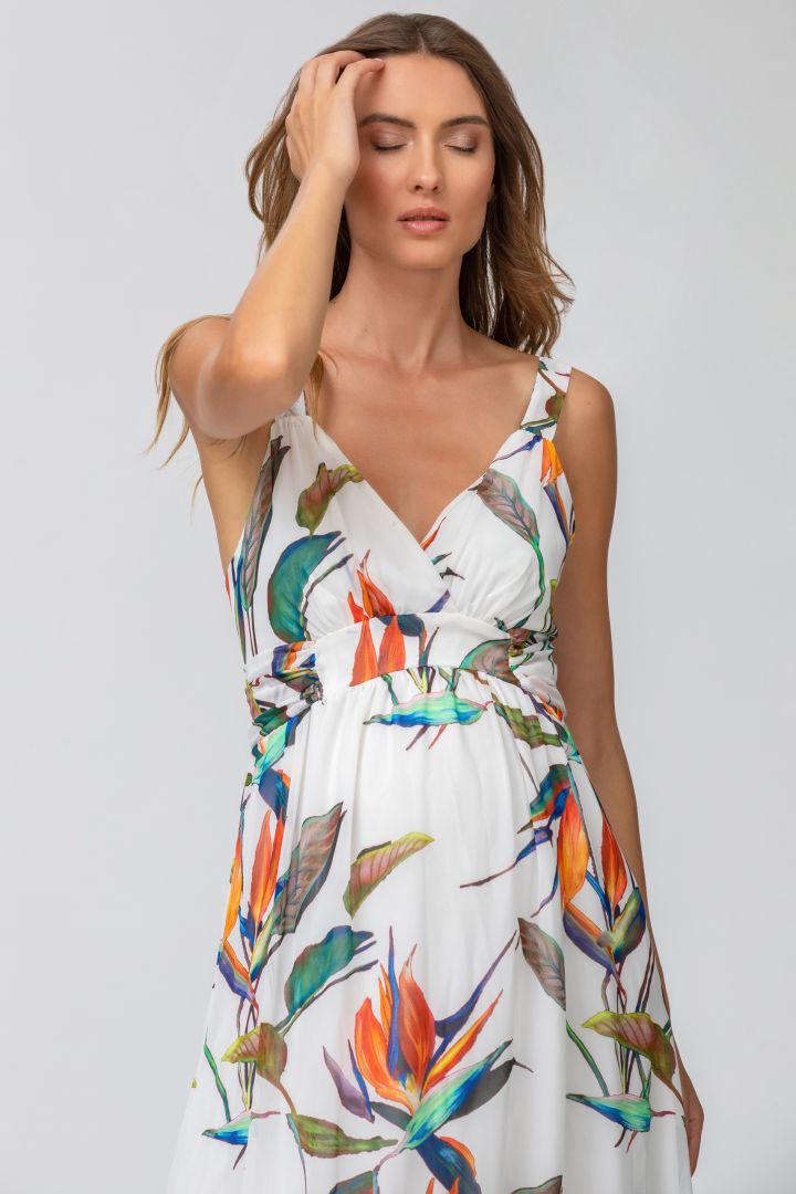 Maxi Umstandsträgerkleid mit Strelizien Print