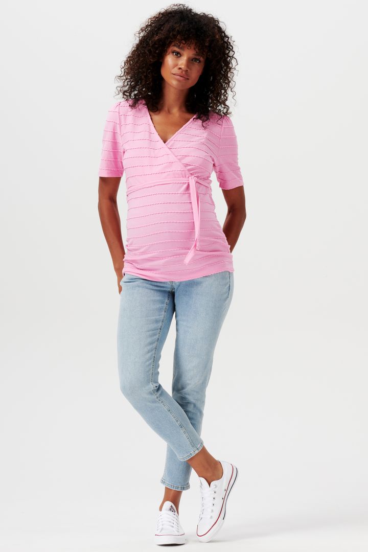Umstands- und Stillshirt mit Bindegürtel berry