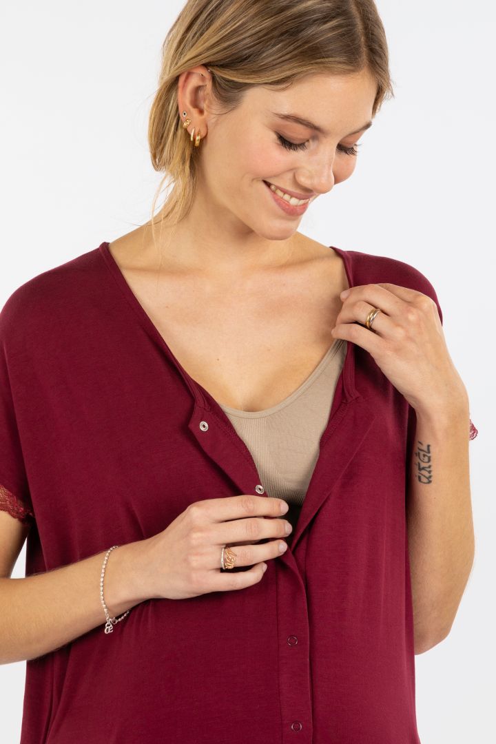 Eco Viskose Geburtskleid und Stillnachthemd bordeaux