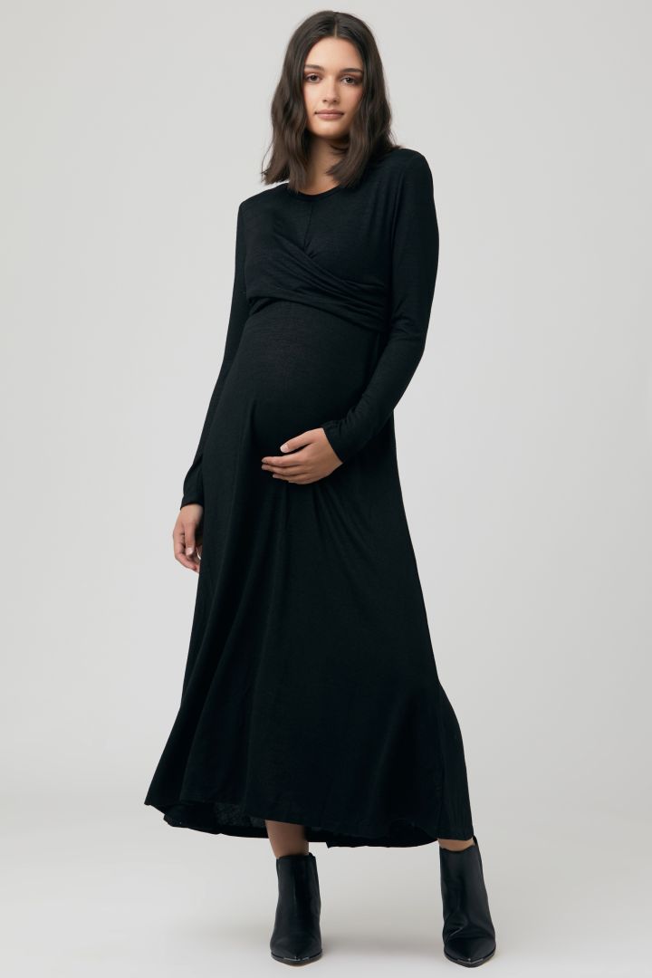 Long Maternity and Nursing Dress with Knot Detail