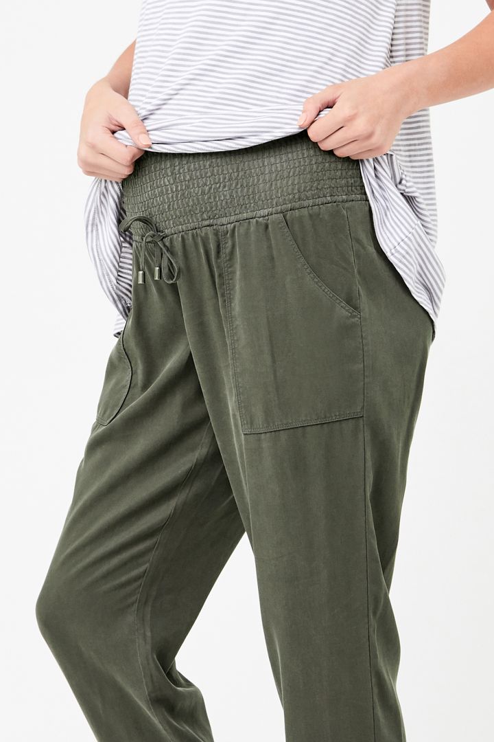 Tencel Umstandshose mit gesmoktem Bund khaki