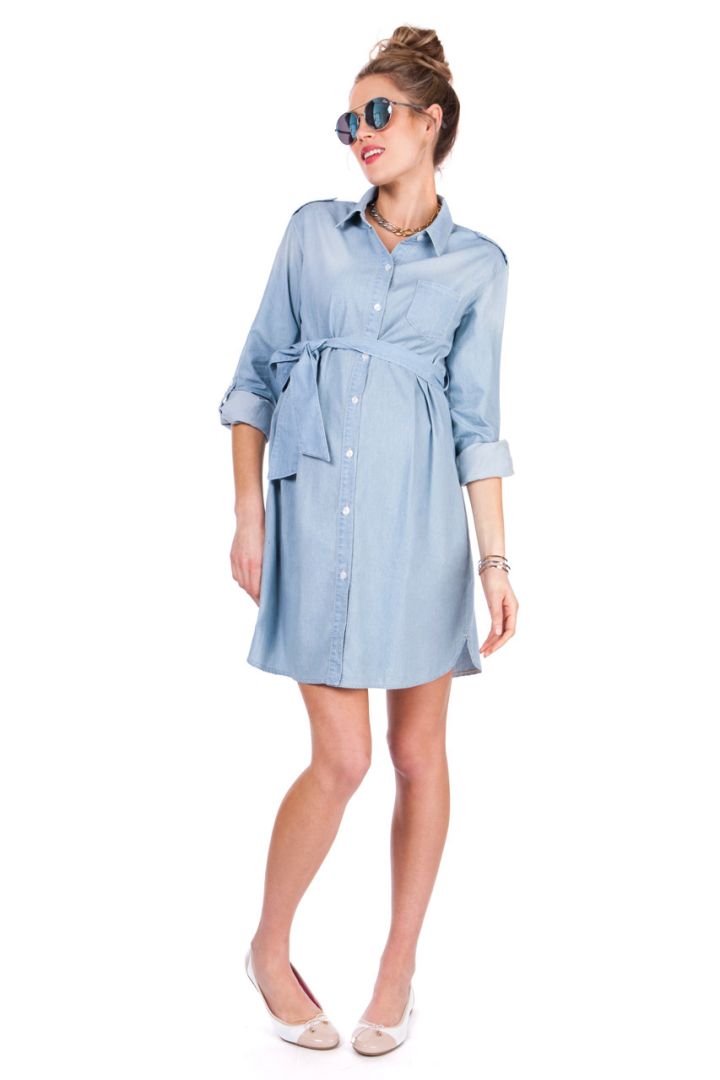Maternity and Nursing Shirtdress denim