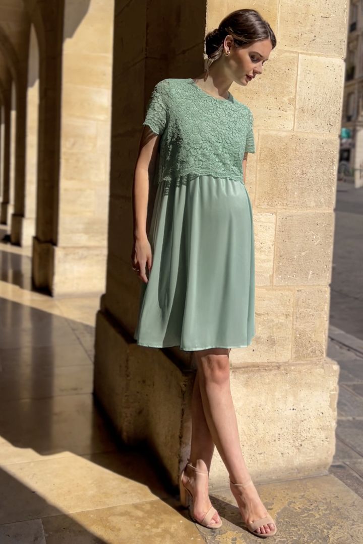 Festliches Umstands- und Stillkleid mit Spitze mint