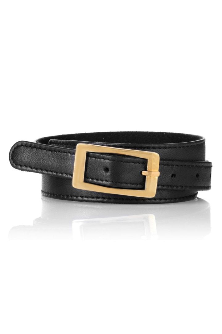 Leather Belt with Gold Buckle