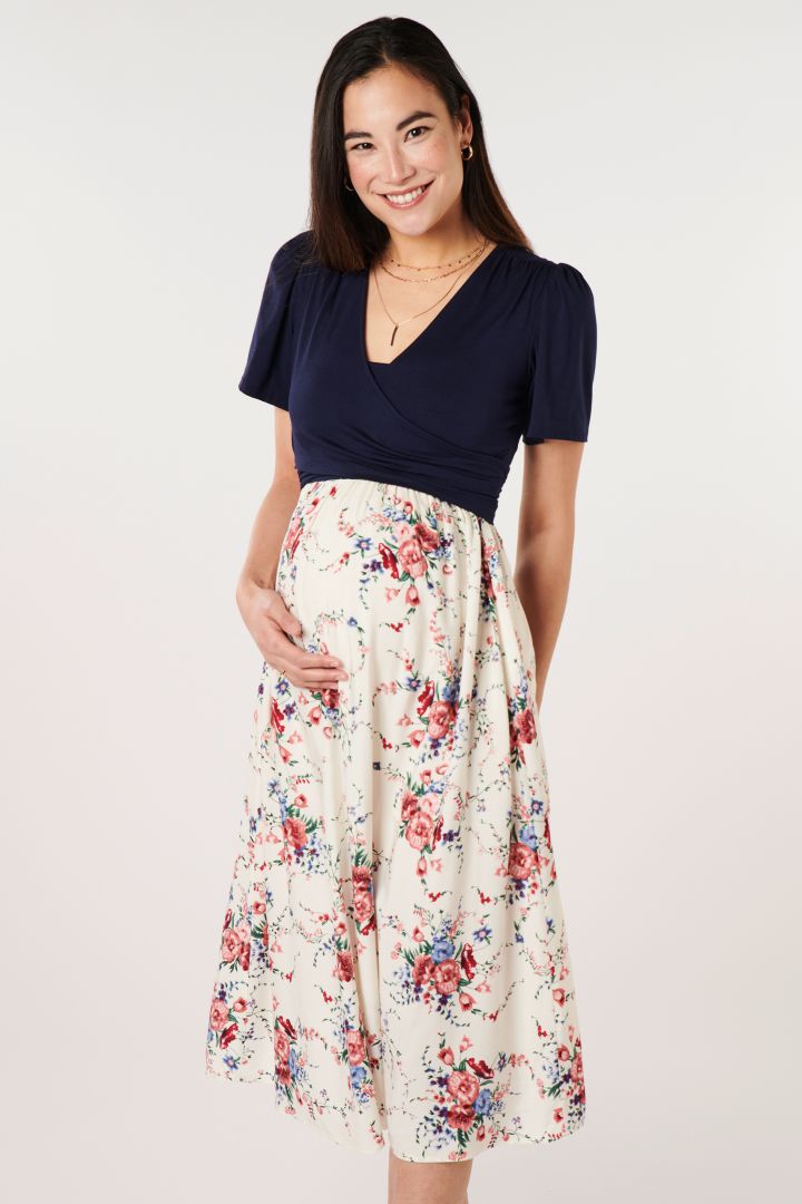 Midi Umstands- und Stillkleid in Wickeloptik mit Flower Print
