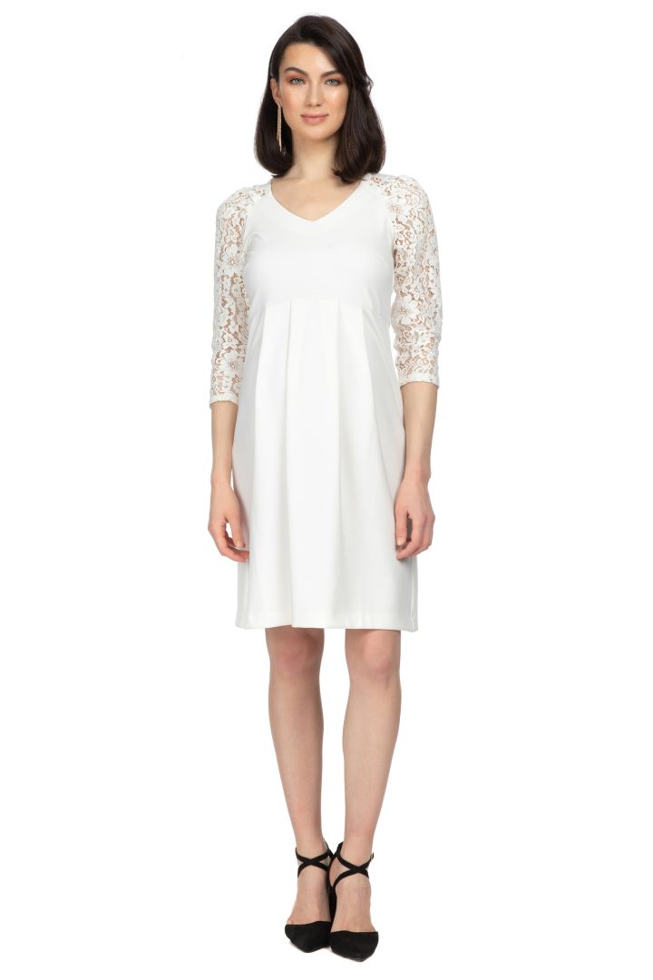 Kurzes Umstandsbrautkleid mit Spitzenärmeln elfenbein