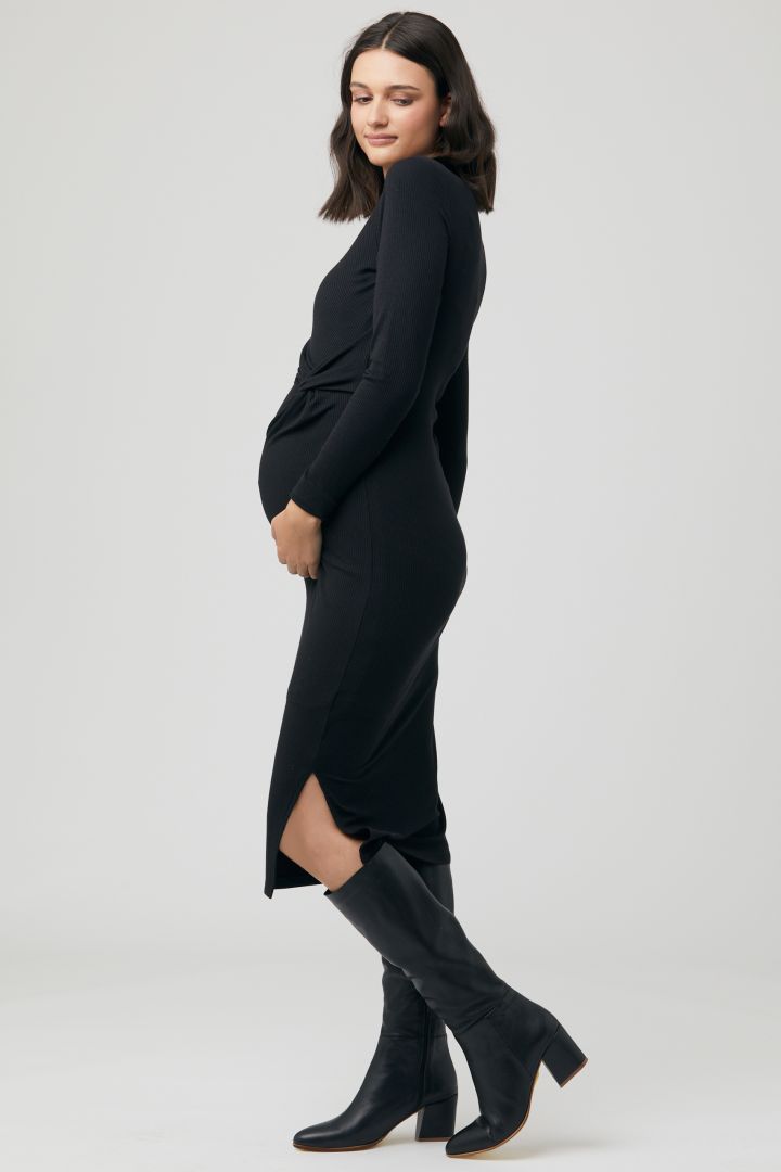 Ribbed Maternity Dress with Knot Detail