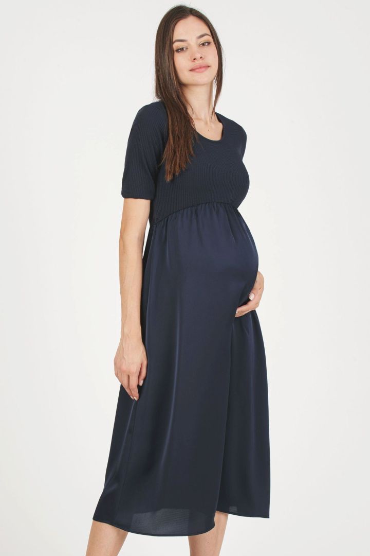 Maternity Dress with Rib Details blue