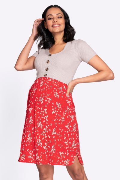 Layered Maternity and Nursing Dress with Flowered Skirt