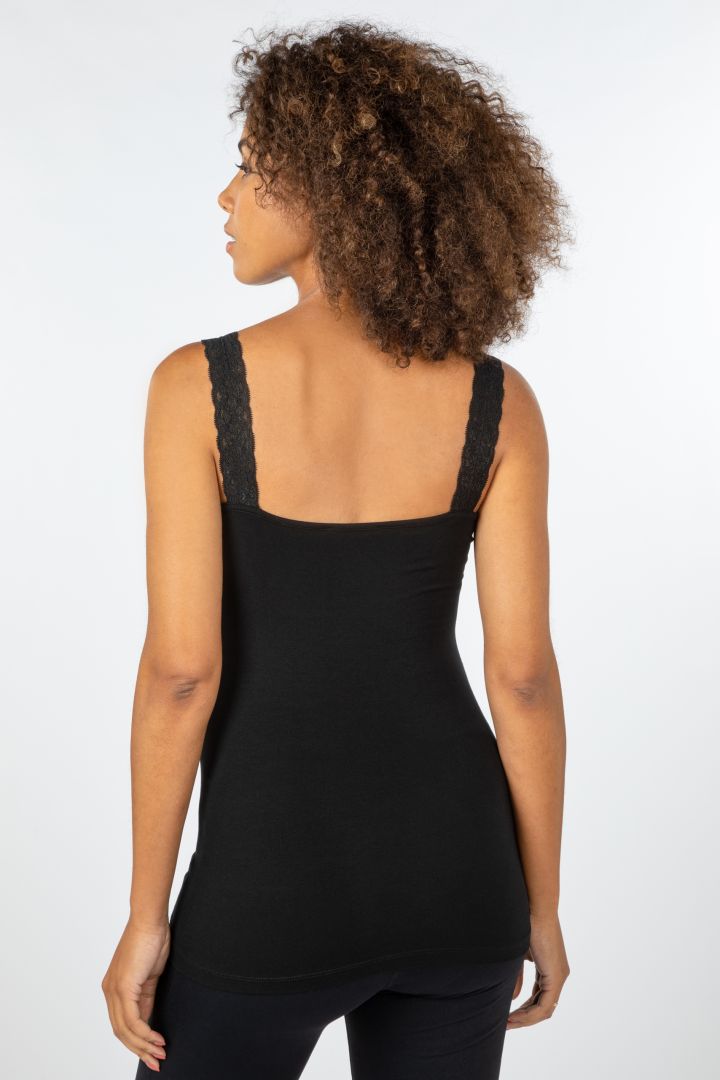 Ecovero Umstandsunterhemd mit Spitzenträgern schwarz