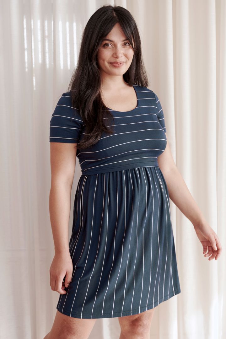 Maternity and Nursing Dress navy / white Striped