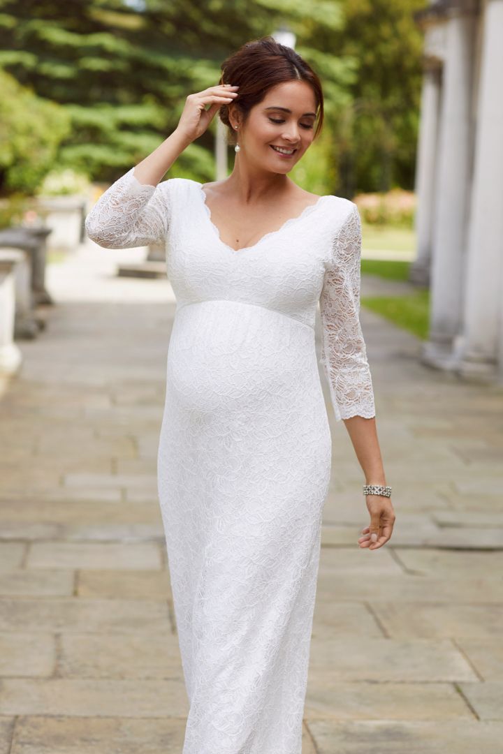 Umstandsbrautkleid mit Spitzenärmeln lang