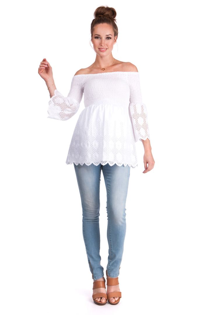 Off Shoulder Umstandstunika mit Trompetenärmeln