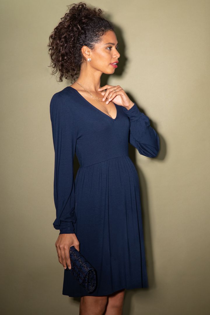 Eco Viscose Maternity Dress with Puff Sleeves