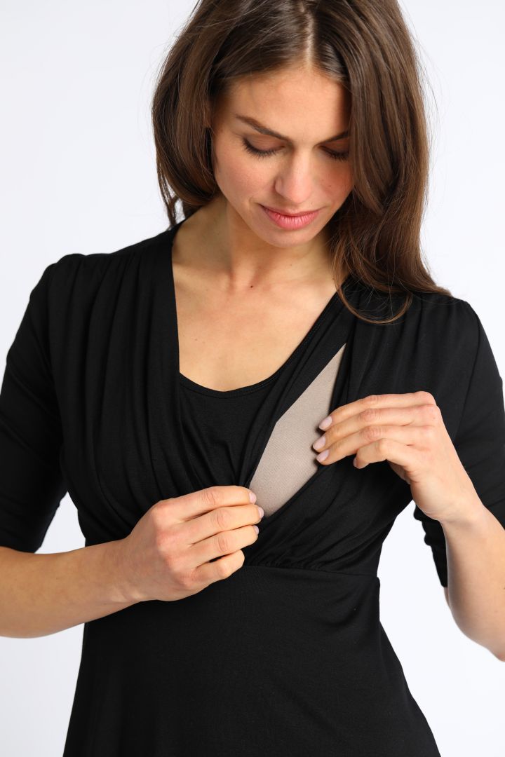 Ecovero Umstands- und Stillkleid mit Post Partum Shaping Top schwarz