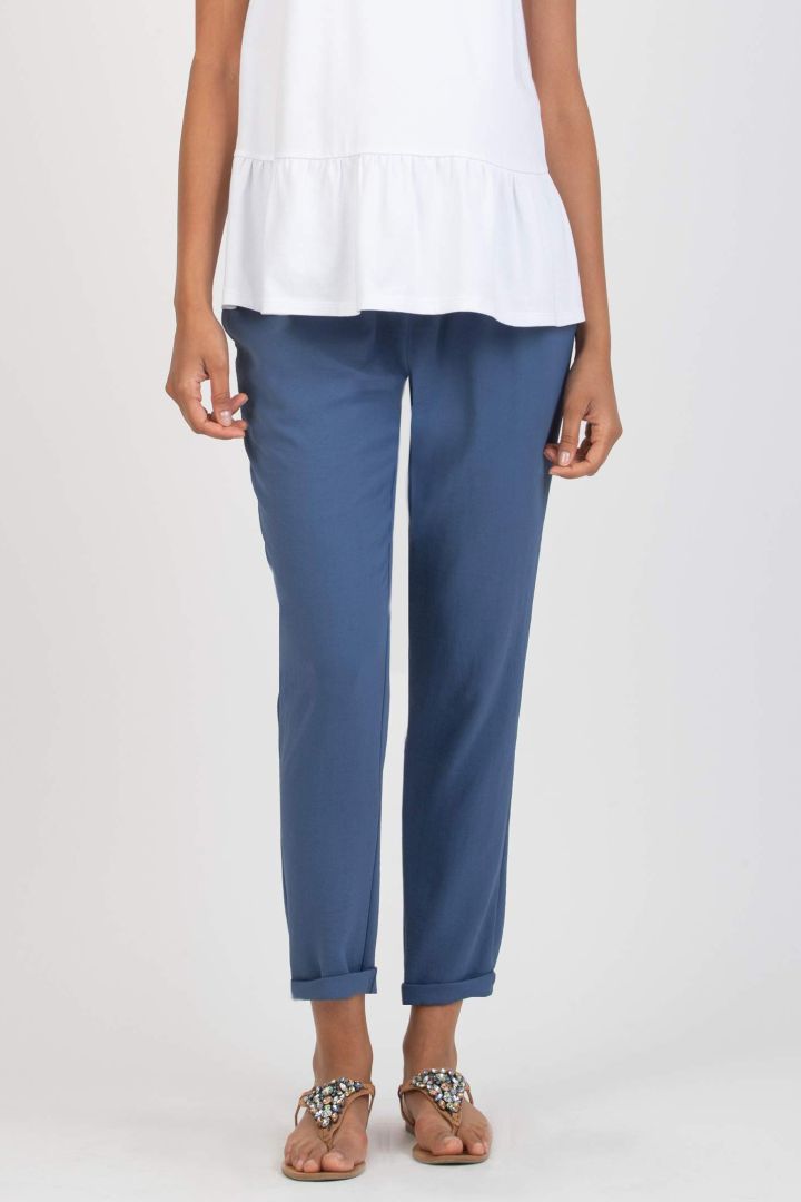 Stoff Umstandshose mit elastischem Bund denimblau