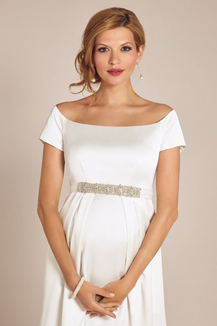 Long Maternity Bridal Dress with Submarine Neckline