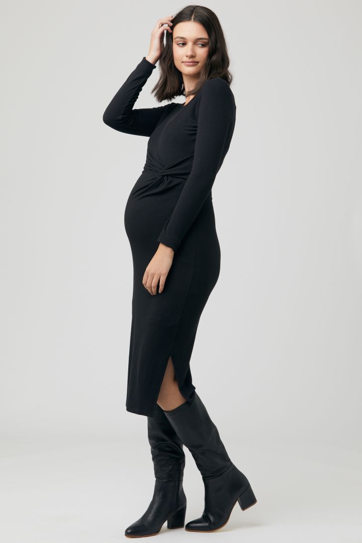 Ribbed Maternity Dress with Knot Detail