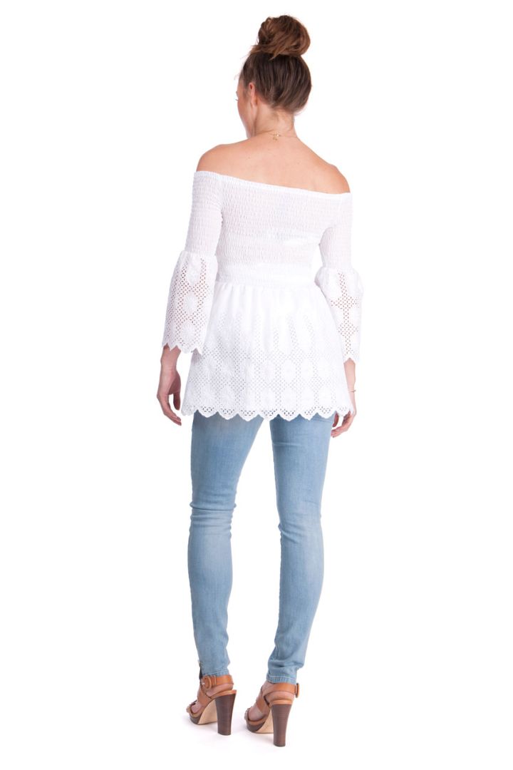 Off Shoulder Umstandstunika mit Trompetenärmeln