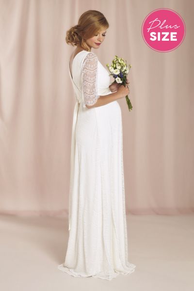 Plus Size Umstandsbrautkleid mit 3/4 Spitzenärmeln lang