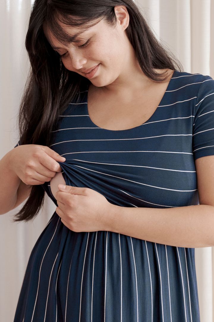 Maternity and Nursing Dress navy / white Striped
