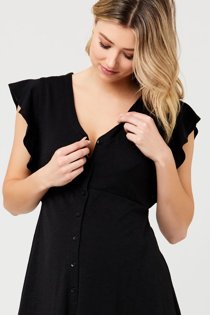 Midi Maternity Dress with Button Placket