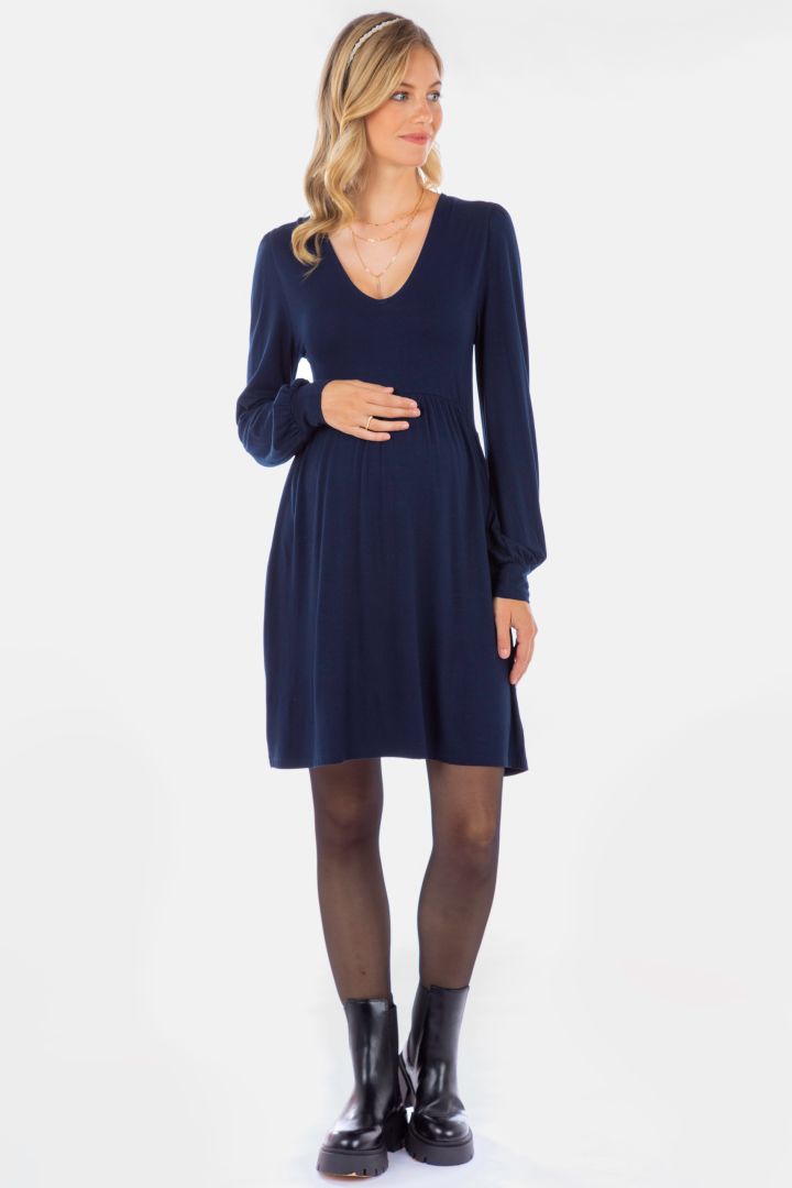 Eco Viscose Maternity Dress with Puff Sleeves