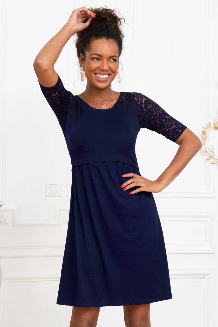 Umstands- und Stillkleid mit Spitzenärmeln navy