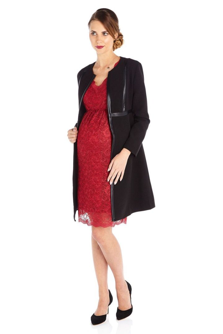 V-Neck Spitzen Umstandskleid kirschrot