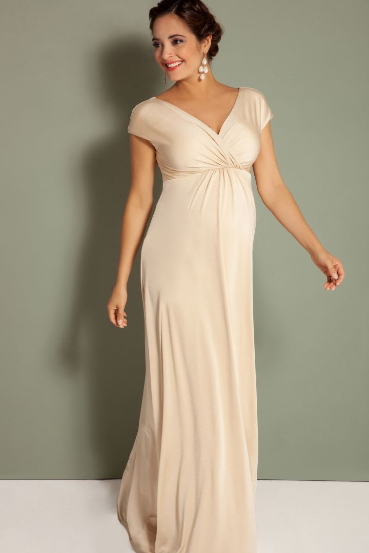 Festive Maternity and Nursing Dress with Cache-Coeur Neck Champagne