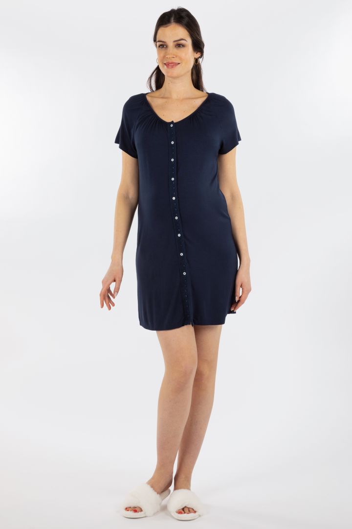 Eco Viskose Umstands- und Stillnachthemd zum Knöpfen navy
