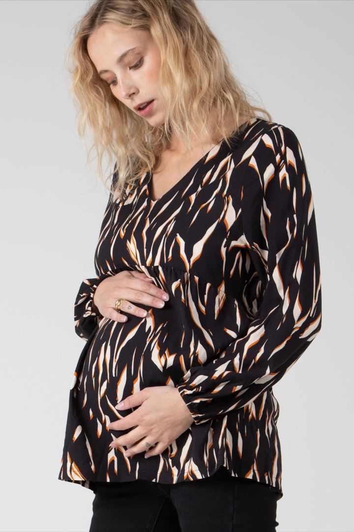 Maternity Blouse with V-neck and Print