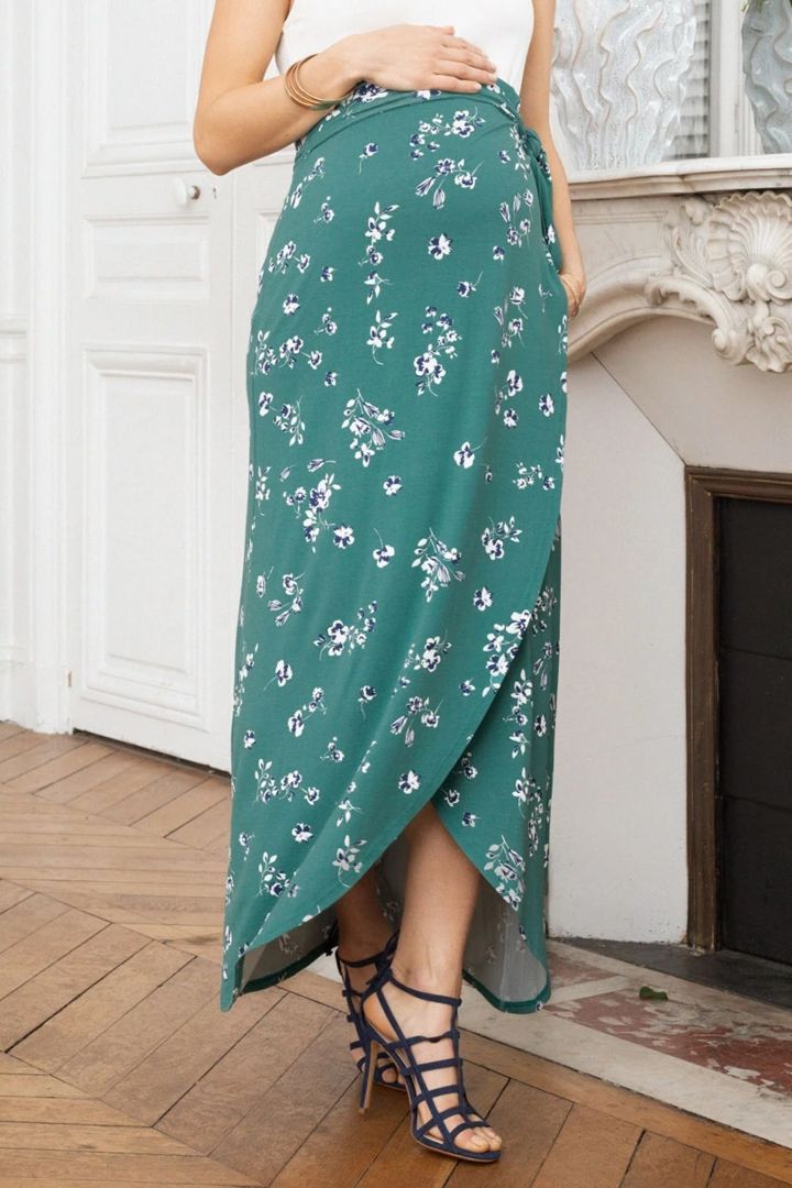 Wrap Maternity Skirt with Floral Print