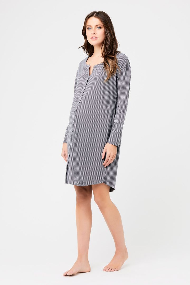 Maternity and nursing nightdress with button strip
