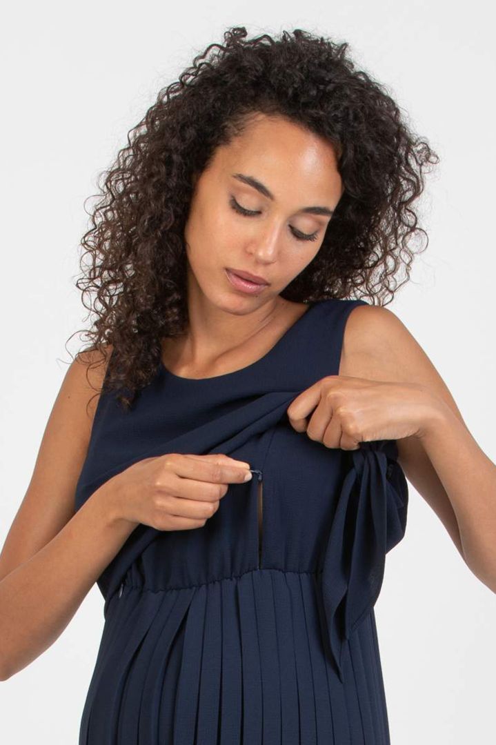 Crepe Umstands- und Stillkleid mit Plissees navy