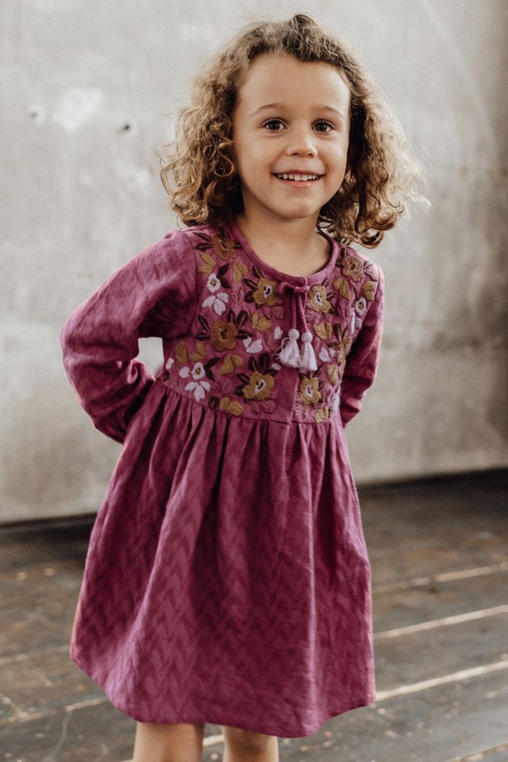Mini Me Dress with Floral Embroidery and Tassels