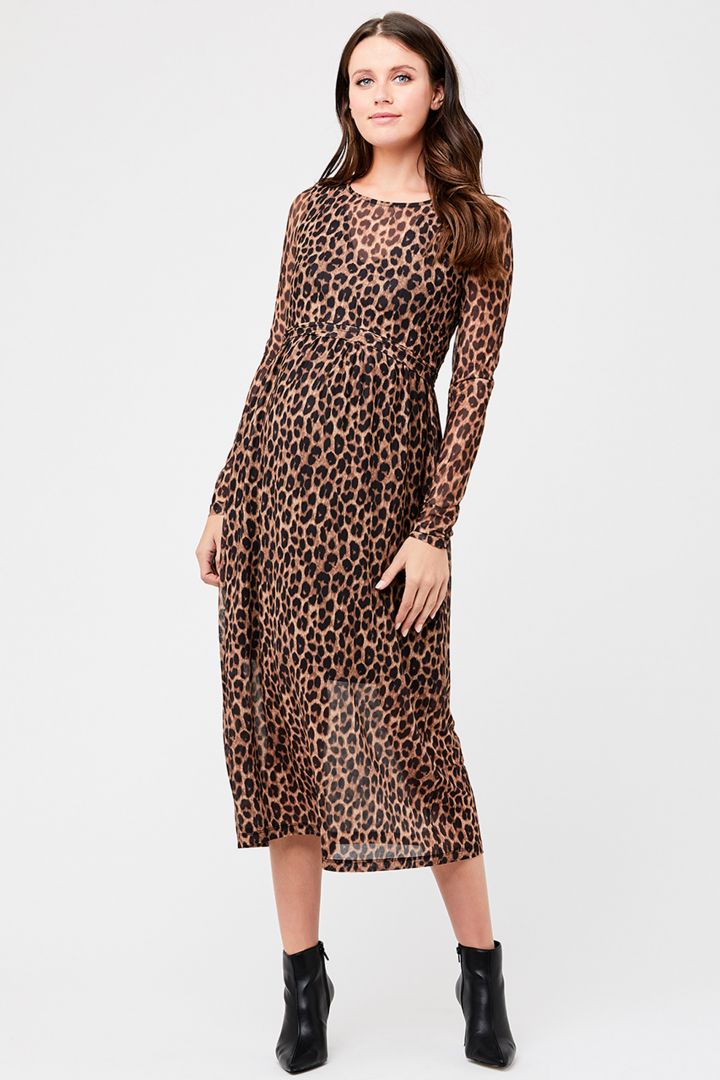 Midi Maternity and Nursing Dress Leopard