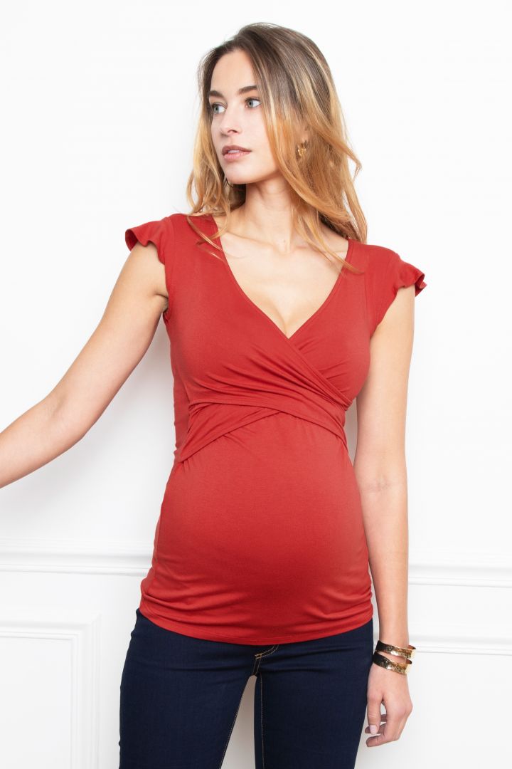 Umstands- und Stilltop mit Rüschenärmeln rot
