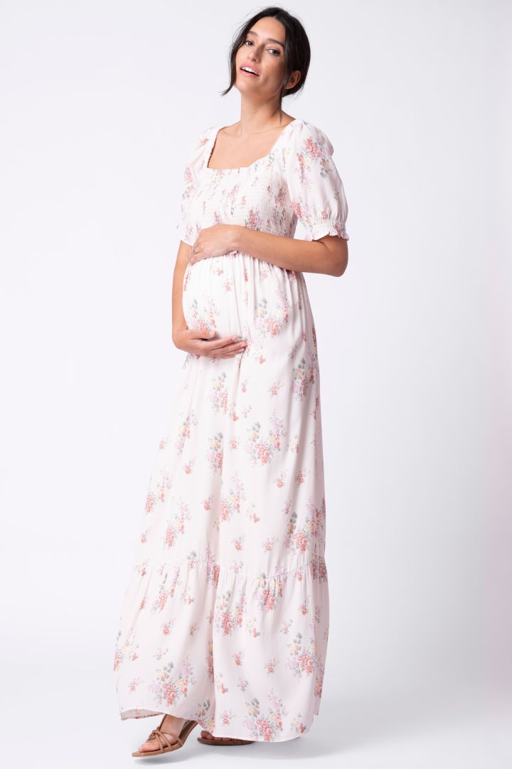 Maxi Umstands- und Stillkleid mit Blumen Print