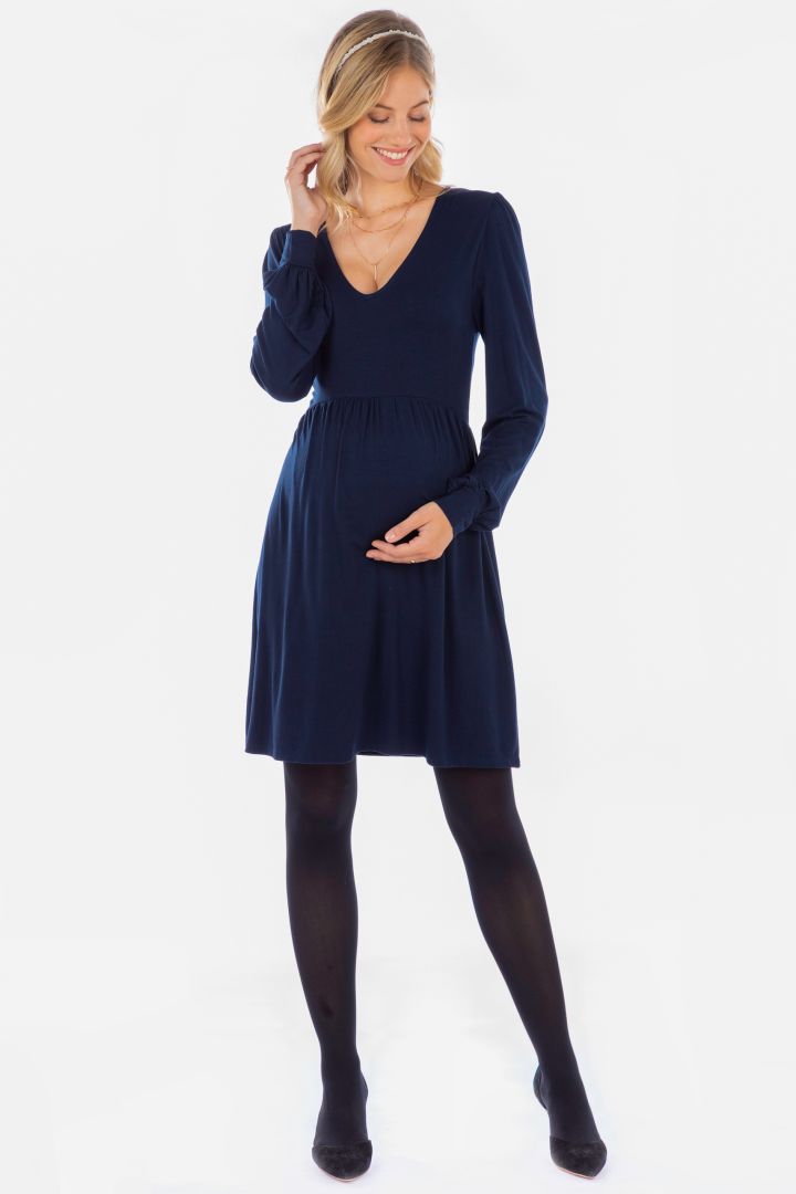 Eco Viscose Maternity Dress with Puff Sleeves