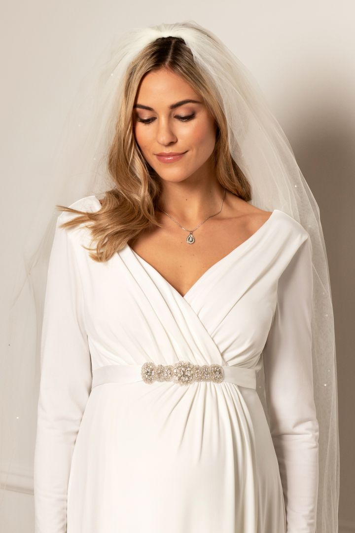 Cache Coeur Umstandsbrautkleid mit Rückenausschnitt lang